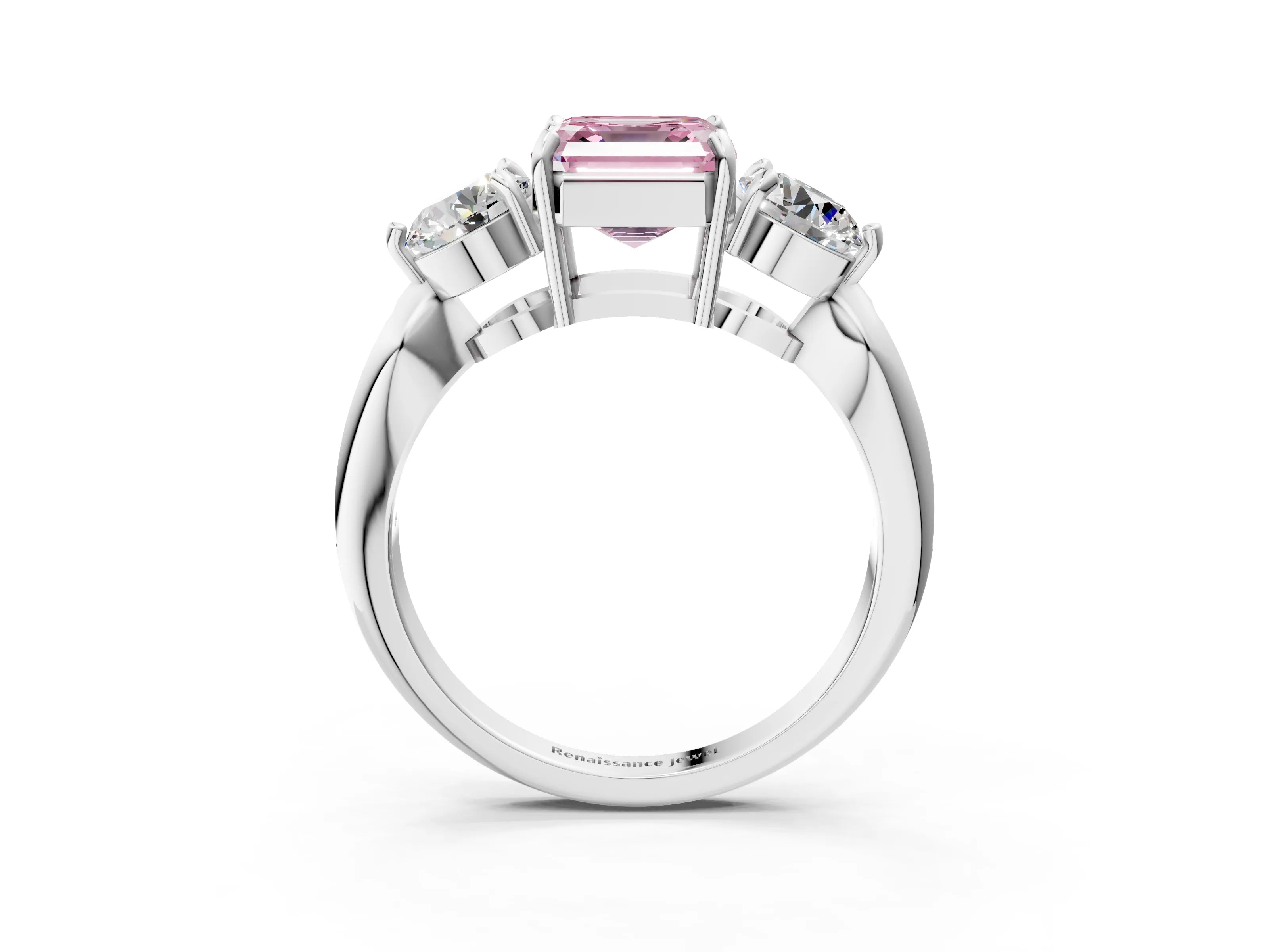 White gold Three-Stone Fancy Pink Asscher Cut Diamond Channel Set Engagement Ring with Prong Setting_15