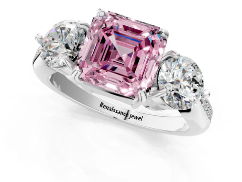 White gold Three-Stone Fancy Pink Asscher Cut Diamond Channel Set Engagement Ring with Prong Setting_1