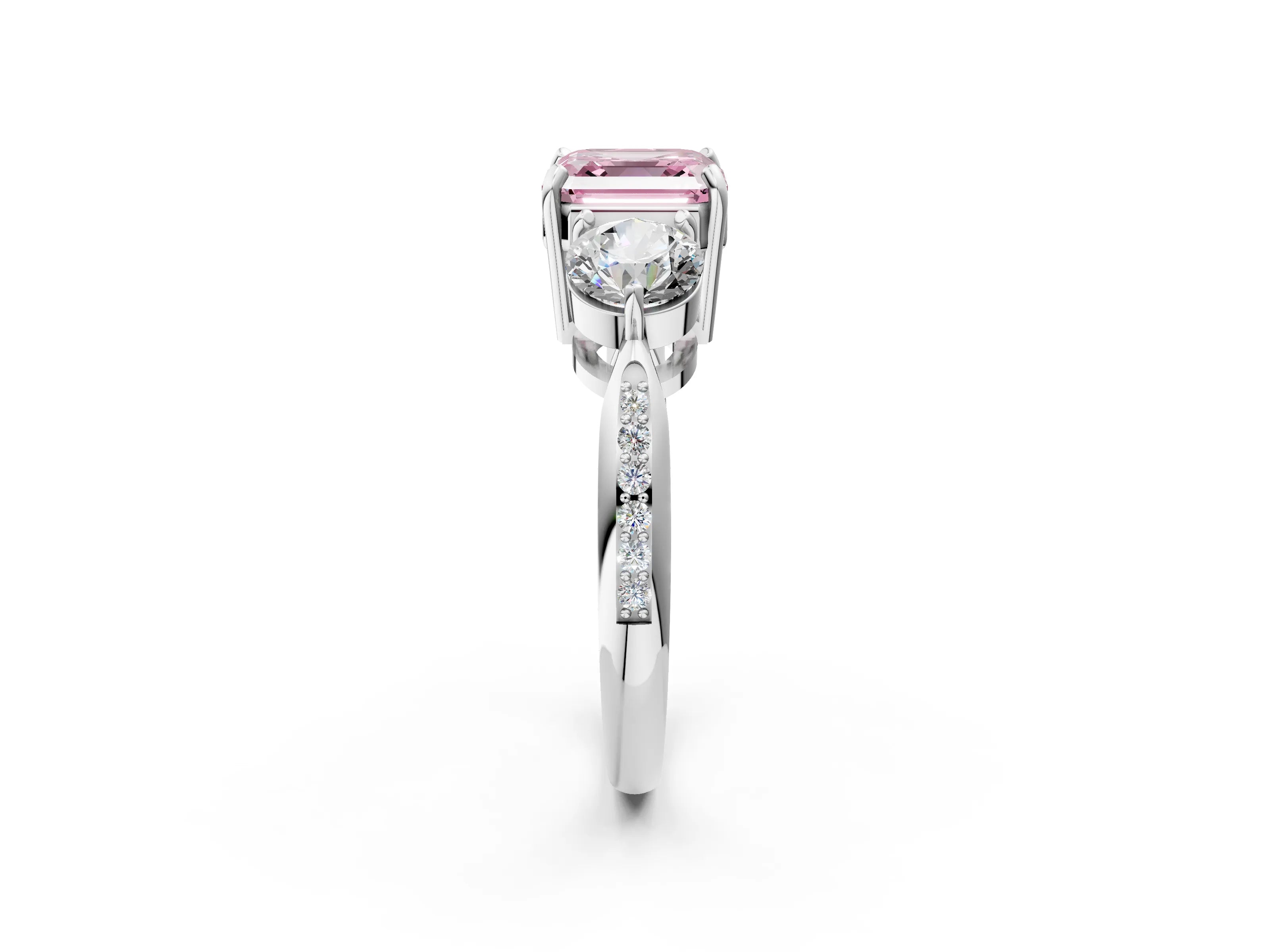 White gold Three-Stone Fancy Pink Asscher Cut Diamond Channel Set Engagement Ring with Prong Setting_2