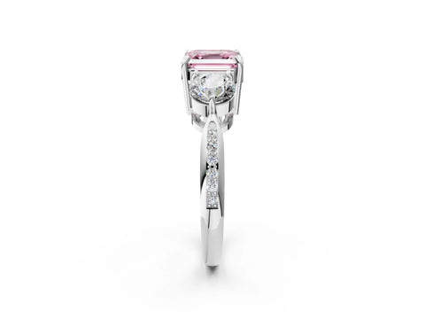 White gold Three-Stone Fancy Pink Asscher Cut Diamond Channel Set Engagement Ring with Prong Setting_2