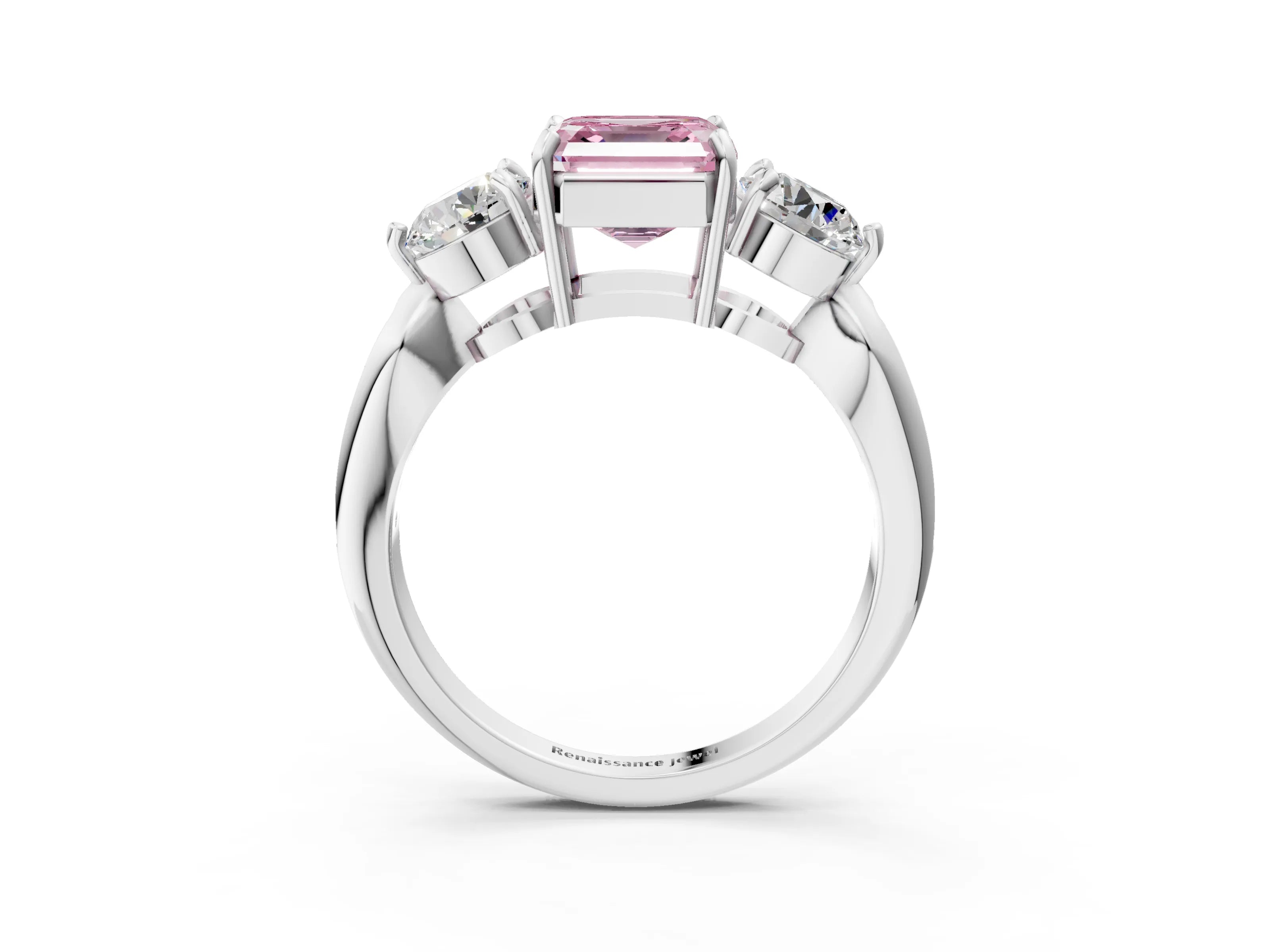 White gold Three-Stone Fancy Pink Asscher Cut Diamond Channel Set Engagement Ring with Prong Setting_3