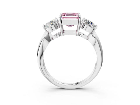 White gold Three-Stone Fancy Pink Asscher Cut Diamond Channel Set Engagement Ring with Prong Setting_3