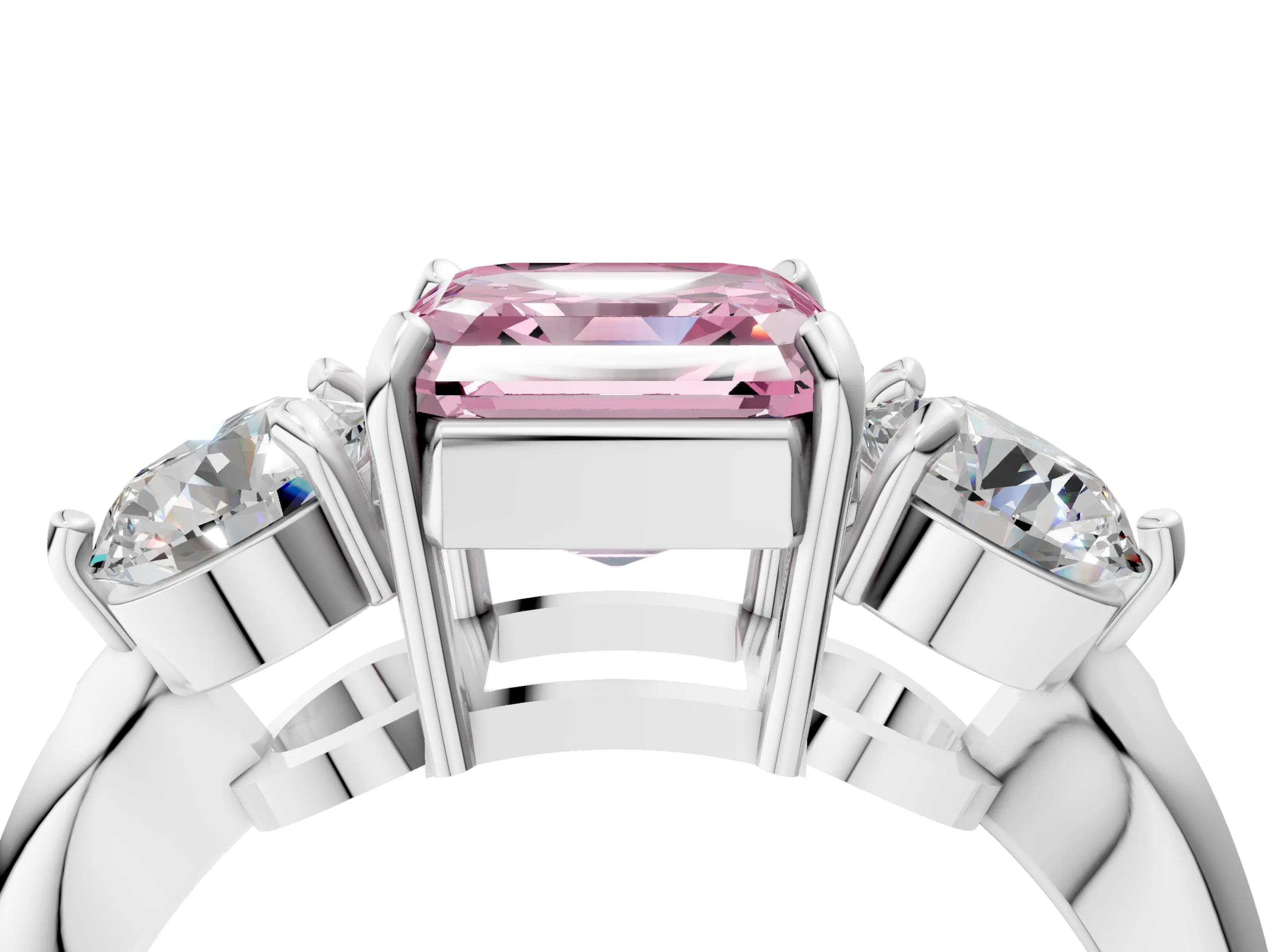 White gold Three-Stone Fancy Pink Asscher Cut Diamond Channel Set Engagement Ring with Prong Setting_4