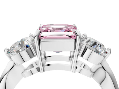 White gold Three-Stone Fancy Pink Asscher Cut Diamond Channel Set Engagement Ring with Prong Setting_4