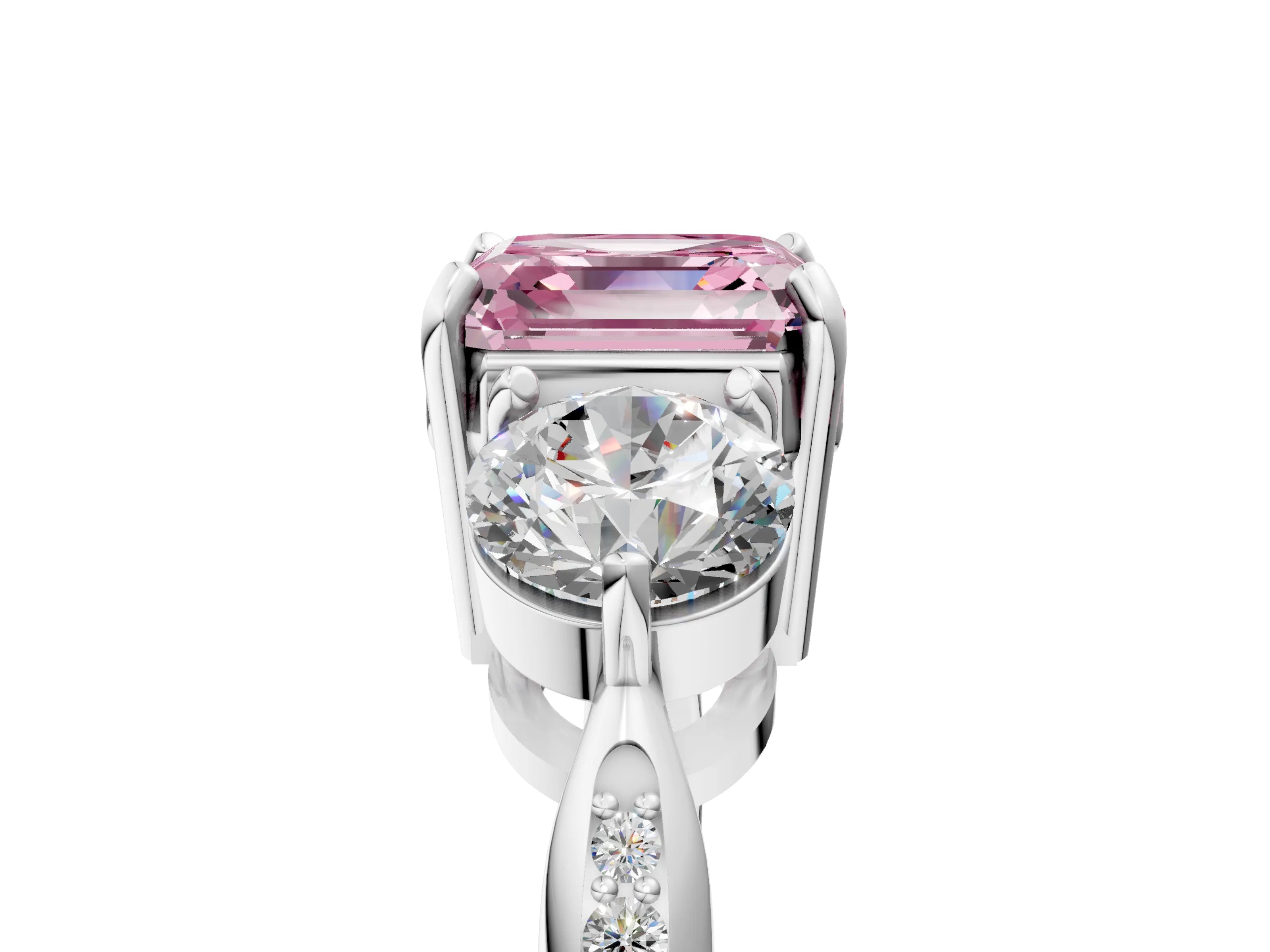 White gold Three-Stone Fancy Pink Asscher Cut Diamond Channel Set Engagement Ring with Prong Setting_5
