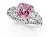 White gold Three-Stone Fancy Pink Asscher Cut Diamond Engagement Ring with Pave Band and Prong Setting_13