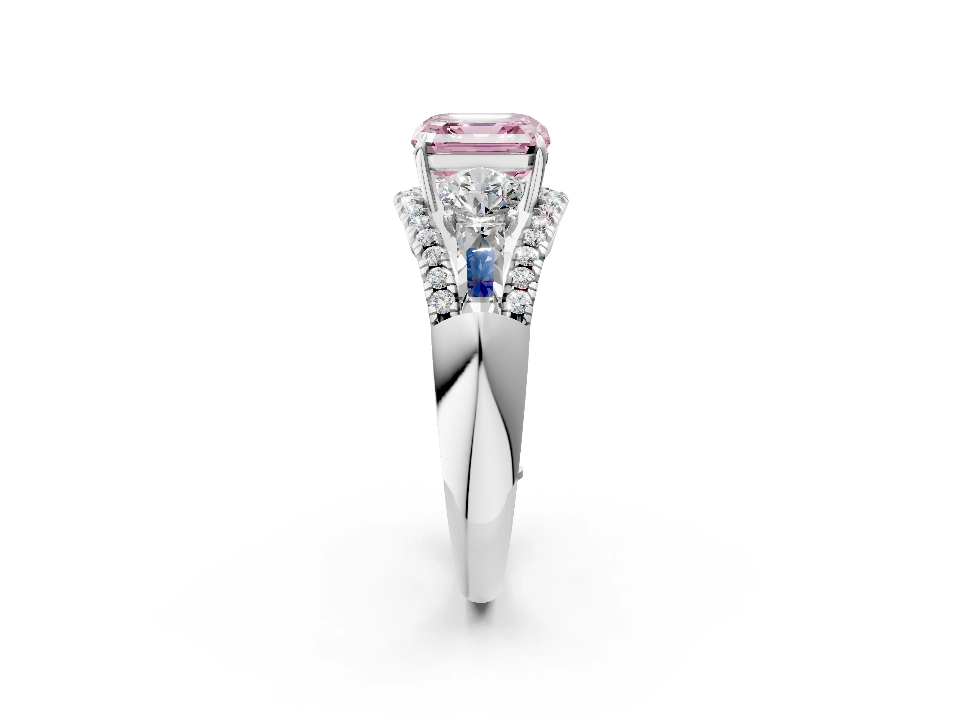 White gold Three-Stone Fancy Pink Asscher Cut Diamond Engagement Ring with Pave Band and Prong Setting_14