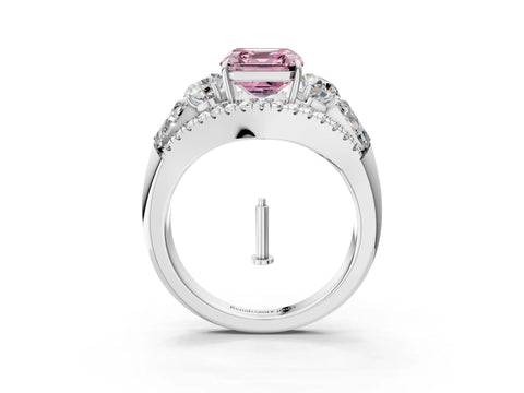 White gold Three-Stone Fancy Pink Asscher Cut Diamond Engagement Ring with Pave Band and Prong Setting_15