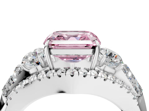 White gold Three-Stone Fancy Pink Asscher Cut Diamond Engagement Ring with Pave Band and Prong Setting_16