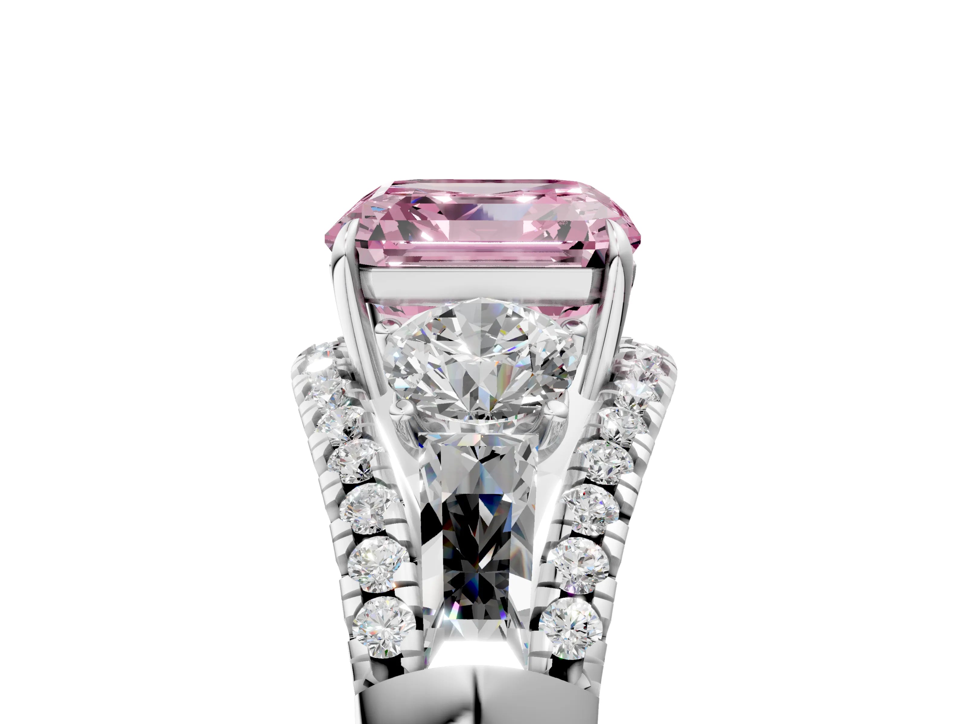 White gold Three-Stone Fancy Pink Asscher Cut Diamond Engagement Ring with Pave Band and Prong Setting_17