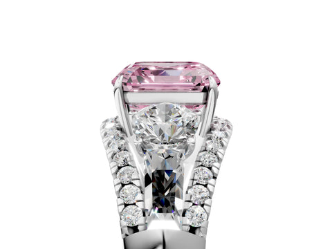 White gold Three-Stone Fancy Pink Asscher Cut Diamond Engagement Ring with Pave Band and Prong Setting_17