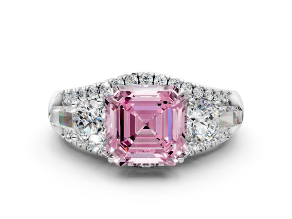 Platinum Asscher Cut Five Stone Baguette Engagement Ring Setting for Fancy Pink Center
