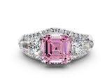 White gold Three-Stone Fancy Pink Asscher Cut Diamond Engagement Ring with Pave Band and Prong Setting_18