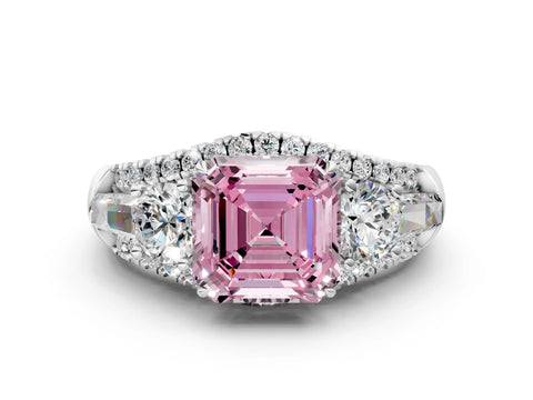 White gold Three-Stone Fancy Pink Asscher Cut Diamond Engagement Ring with Pave Band and Prong Setting_18