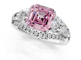 White gold Three-Stone Fancy Pink Asscher Cut Diamond Engagement Ring with Pave Band and Prong Setting_1