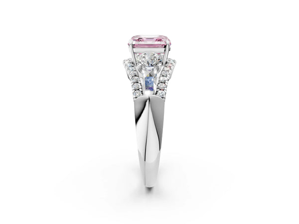 Platinum Asscher Cut Five Stone Baguette Engagement Ring Setting for Fancy Pink Center