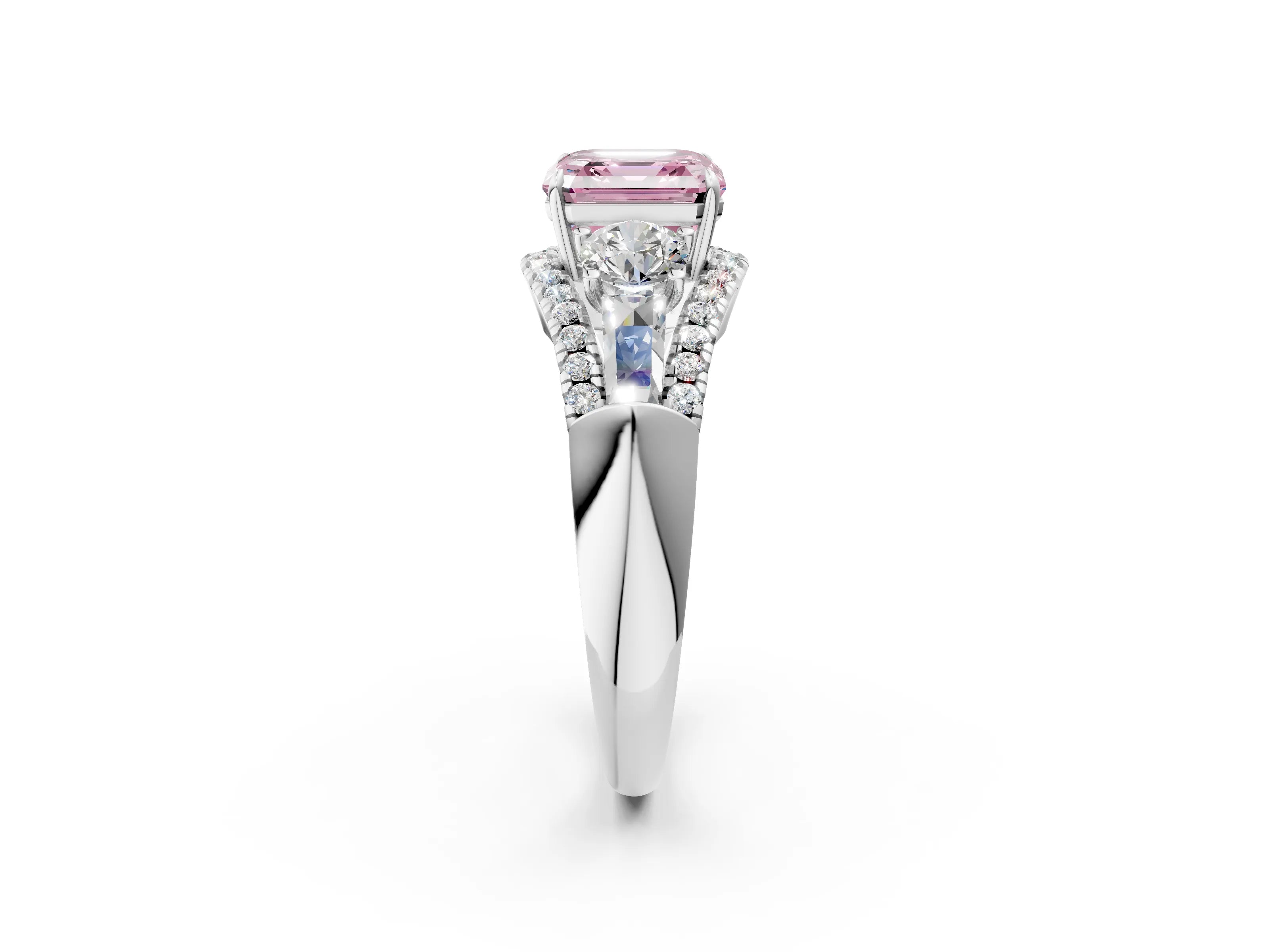 White gold Three-Stone Fancy Pink Asscher Cut Diamond Engagement Ring with Pave Band and Prong Setting_20