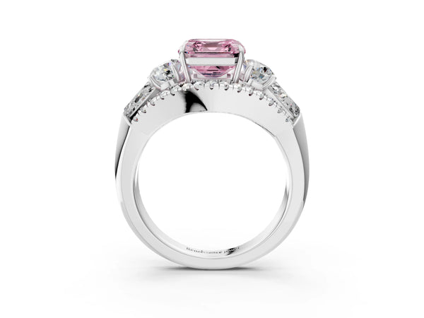 Platinum Asscher Cut Five Stone Baguette Engagement Ring Setting for Fancy Pink Center