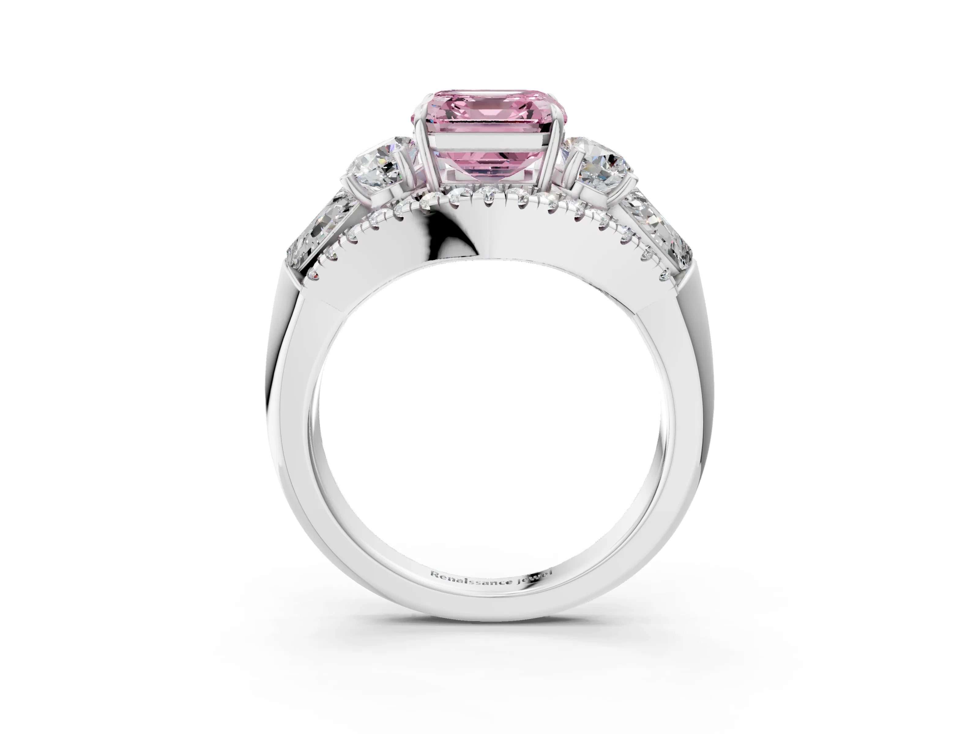 White gold Three-Stone Fancy Pink Asscher Cut Diamond Engagement Ring with Pave Band and Prong Setting_21