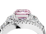 White gold Three-Stone Fancy Pink Asscher Cut Diamond Engagement Ring with Pave Band and Prong Setting_22