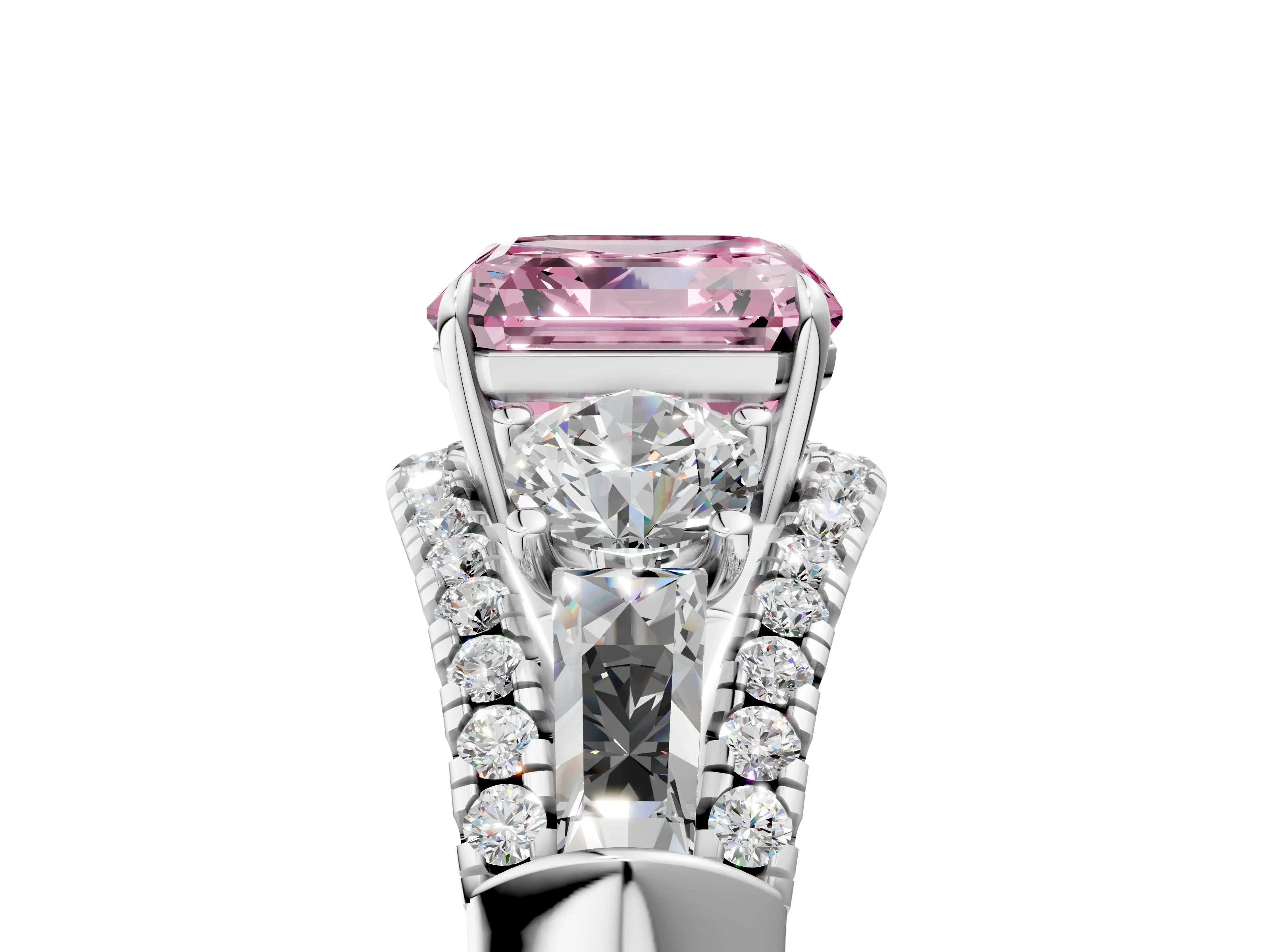 White gold Three-Stone Fancy Pink Asscher Cut Diamond Engagement Ring with Pave Band and Prong Setting_23