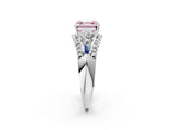 White gold Three-Stone Fancy Pink Asscher Cut Diamond Engagement Ring with Pave Band and Prong Setting_2