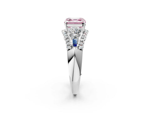 White gold Three-Stone Fancy Pink Asscher Cut Diamond Engagement Ring with Pave Band and Prong Setting_2