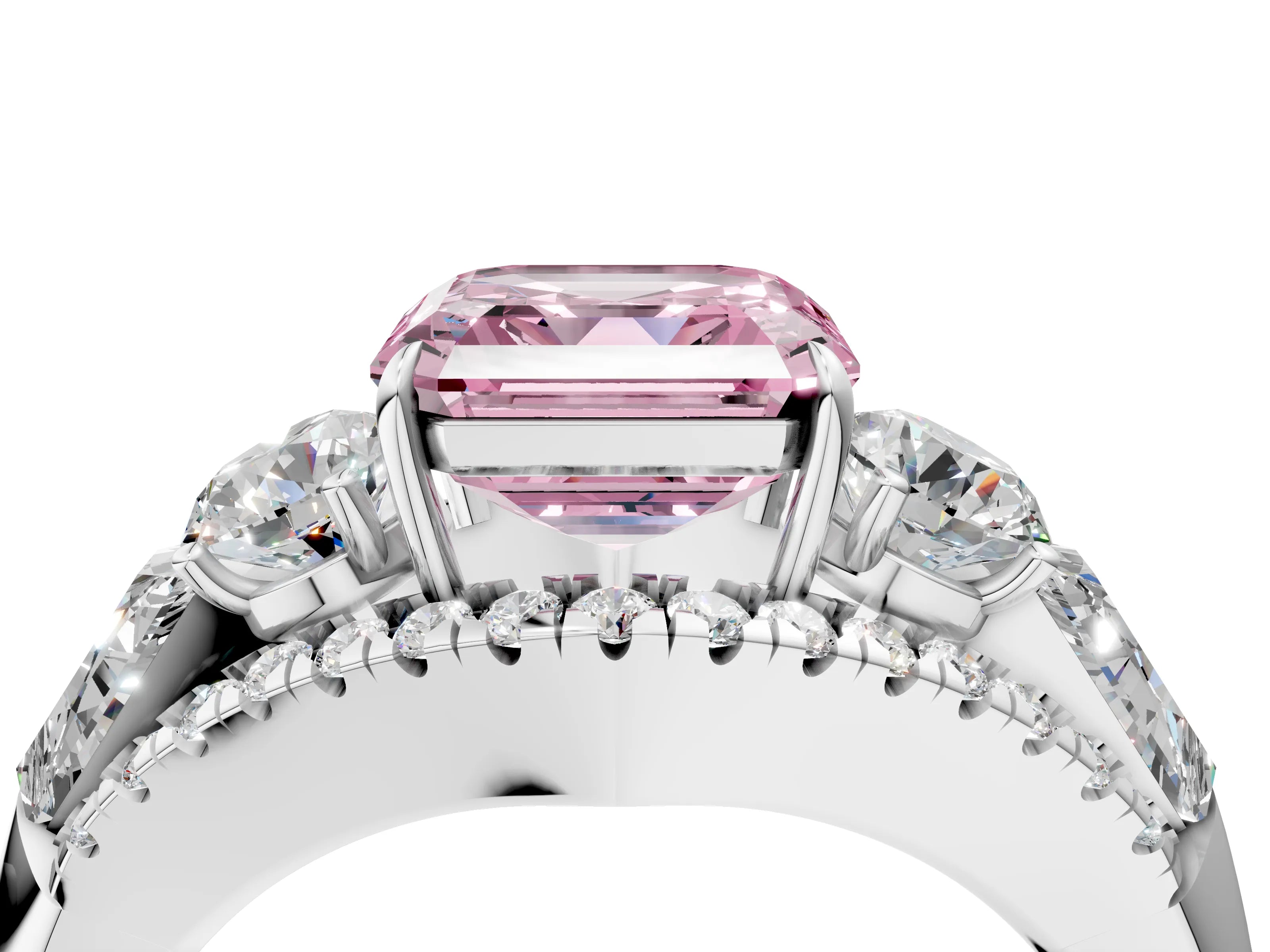 White gold Three-Stone Fancy Pink Asscher Cut Diamond Engagement Ring with Pave Band and Prong Setting_4