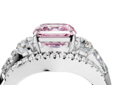 White gold Three-Stone Fancy Pink Asscher Cut Diamond Engagement Ring with Pave Band and Prong Setting_4