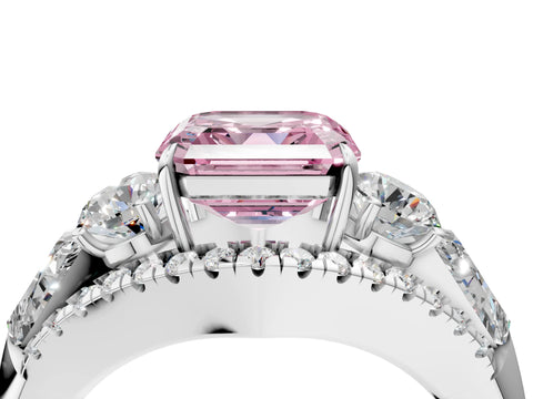 White gold Three-Stone Fancy Pink Asscher Cut Diamond Engagement Ring with Pave Band and Prong Setting_4