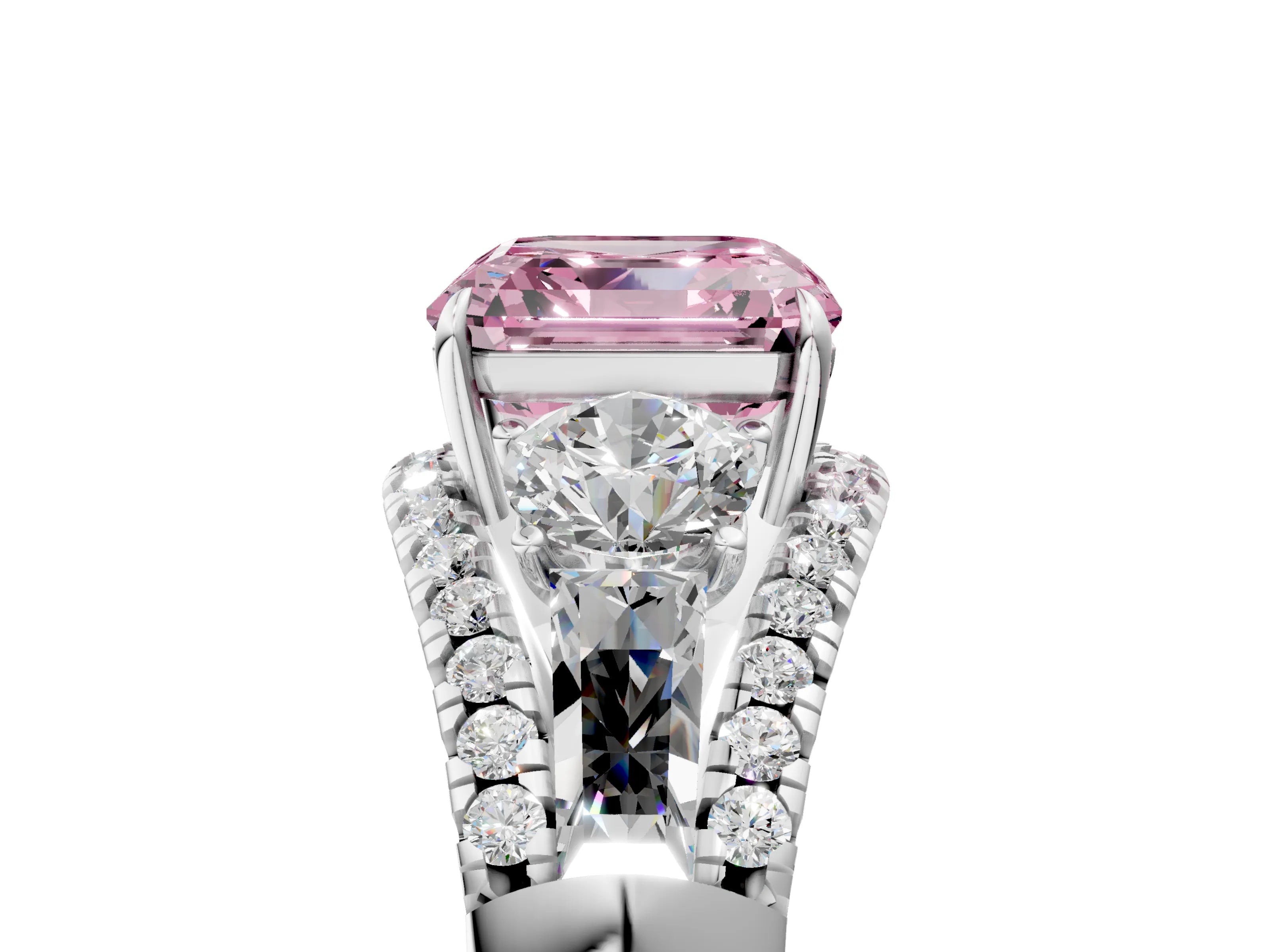 White gold Three-Stone Fancy Pink Asscher Cut Diamond Engagement Ring with Pave Band and Prong Setting_5