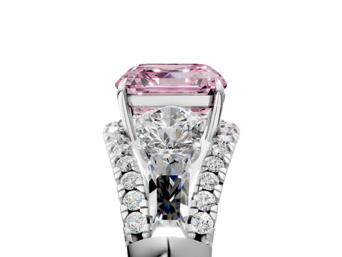 White gold Three-Stone Fancy Pink Asscher Cut Diamond Engagement Ring with Pave Band and Prong Setting_5
