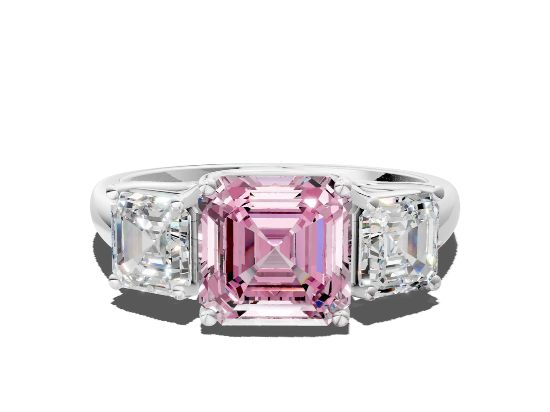 White gold Three-Stone Fancy Pink Asscher Cut Diamond Engagement Ring with Prong Setting_15