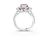 White gold Three-Stone Fancy Pink Asscher  Cut Diamond Pavé Band with Four-Prong Setting_3