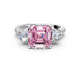White gold Three-Stone Fancy Pink Asscher  Cut Diamond Pavé Band with Four-Prong Setting