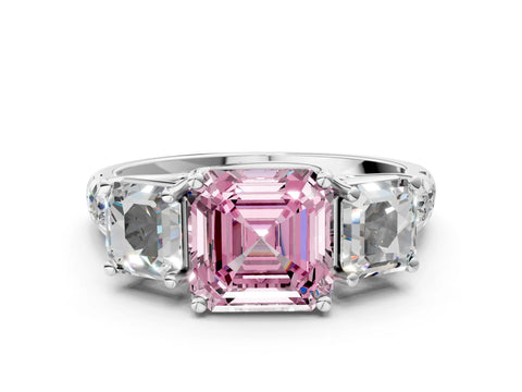 White gold Three-Stone Fancy Pink Asscher Cut Diamond Pavé Band with Prong Setting_12
