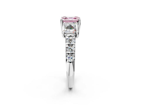 White gold Three-Stone Fancy Pink Asscher Cut Diamond Pavé Band with Prong Setting_14
