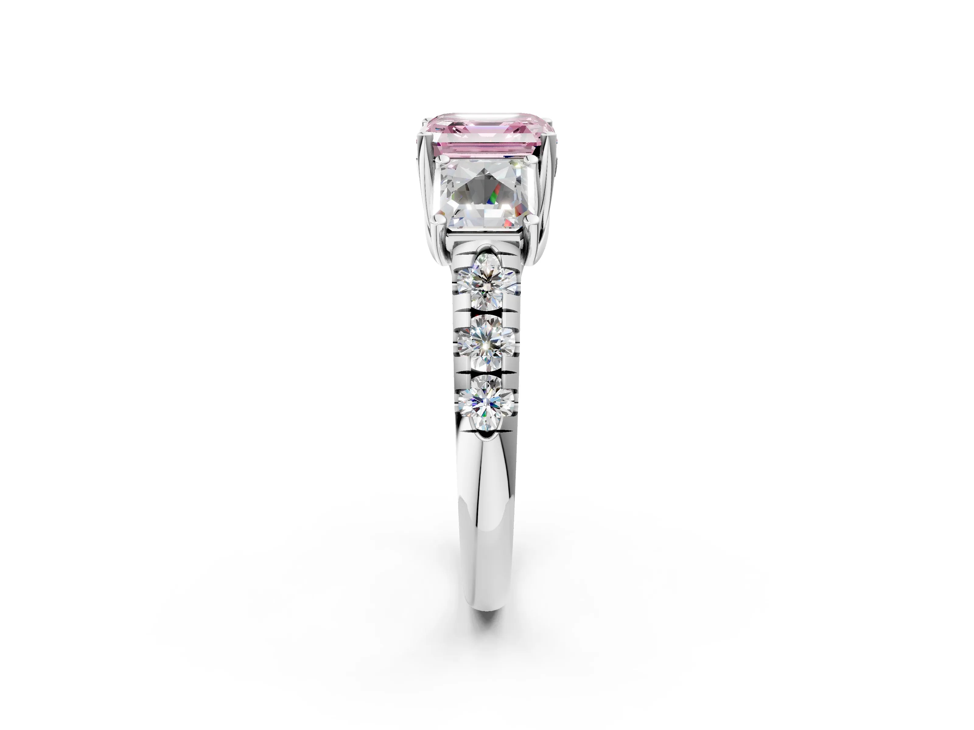 White gold Three-Stone Fancy Pink Asscher Cut Diamond Pavé Band with Prong Setting_14