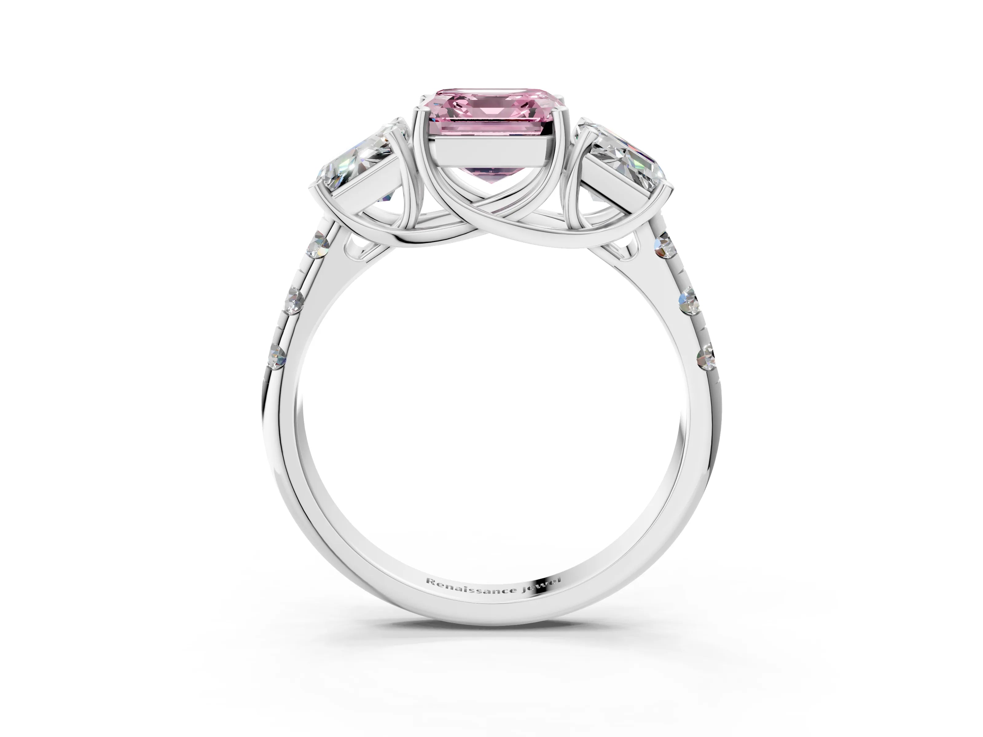 White gold Three-Stone Fancy Pink Asscher Cut Diamond Pavé Band with Prong Setting_15