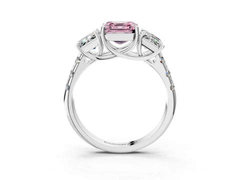 White gold Three-Stone Fancy Pink Asscher Cut Diamond Pavé Band with Prong Setting_15