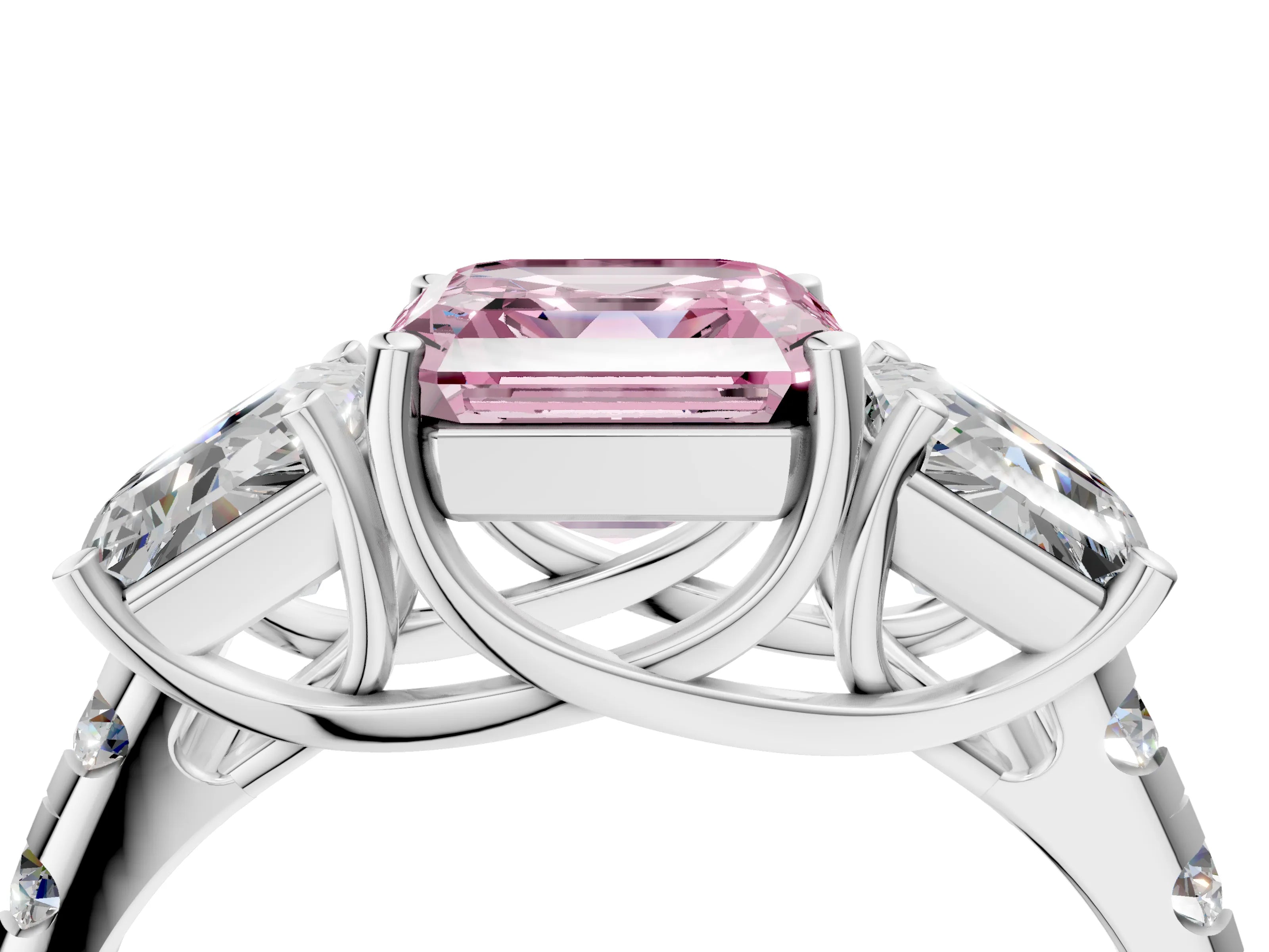 White gold Three-Stone Fancy Pink Asscher Cut Diamond Pavé Band with Prong Setting_16