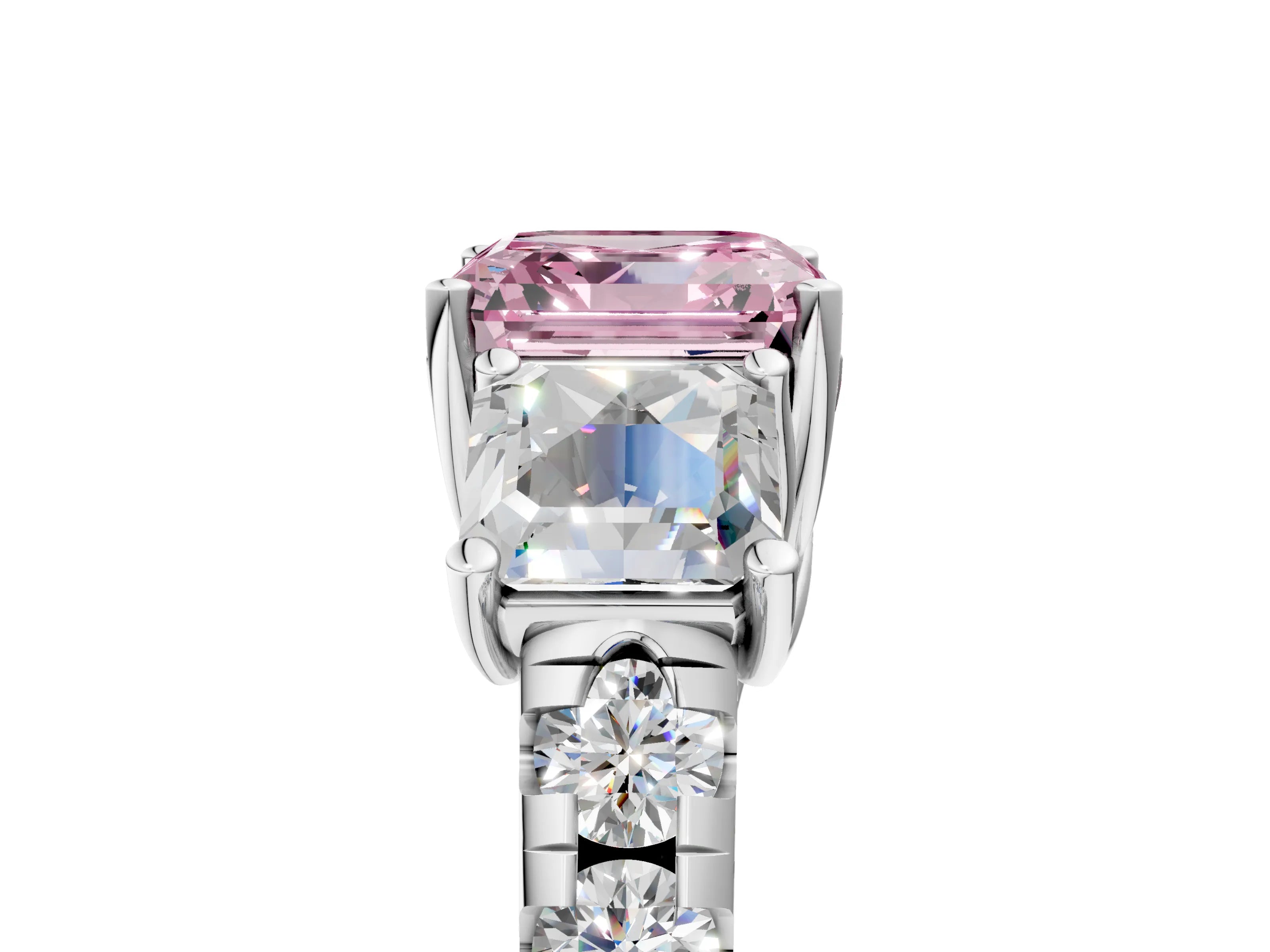 White gold Three-Stone Fancy Pink Asscher Cut Diamond Pavé Band with Prong Setting_17