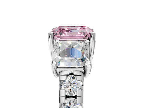 White gold Three-Stone Fancy Pink Asscher Cut Diamond Pavé Band with Prong Setting_17