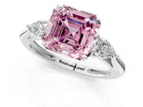 White gold Three-Stone Fancy Pink Asscher Cut Diamond Ring with Pear  Side Stones in Four-Prong Setting_13