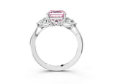 White gold Three-Stone Fancy Pink Asscher Cut Diamond Ring with Pear  Side Stones in Four-Prong Setting_15