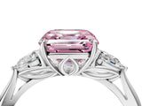 White gold Three-Stone Fancy Pink Asscher Cut Diamond Ring with Pear  Side Stones in Four-Prong Setting_16