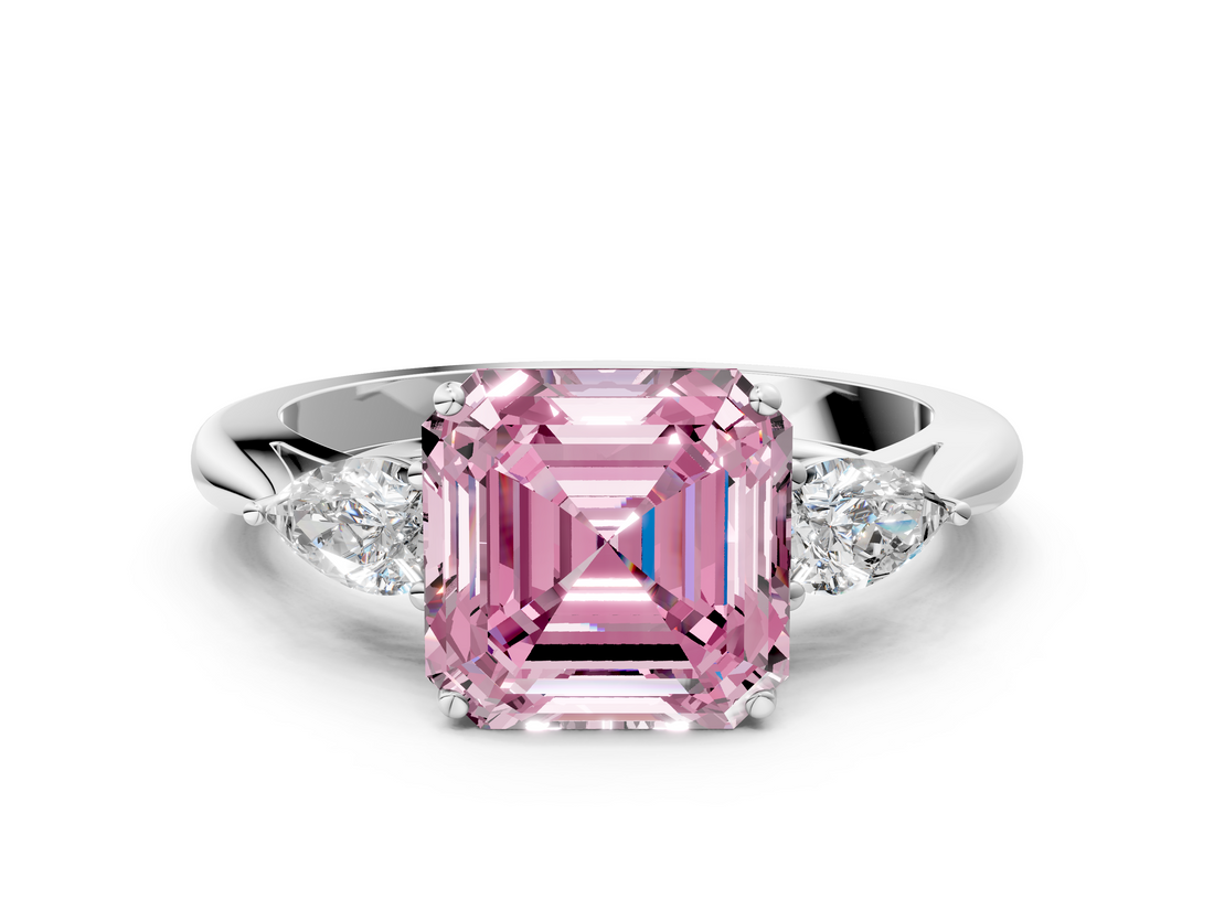 White gold Three-Stone Fancy Pink Asscher  Cut Diamond Ring with Pear Side Stones in Four-Prong Setting_17