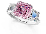 White gold Three-Stone Fancy Pink Asscher Cut Diamond Ring with Round  Pavé Band and Prong Setting_142