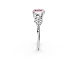 White gold Three-Stone Fancy Pink Asscher Cut Diamond Ring with Round  Pavé Band and Prong Setting_143