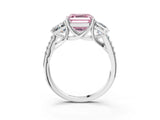 White gold Three-Stone Fancy Pink Asscher Cut Diamond Ring with Round  Pavé Band and Prong Setting_144
